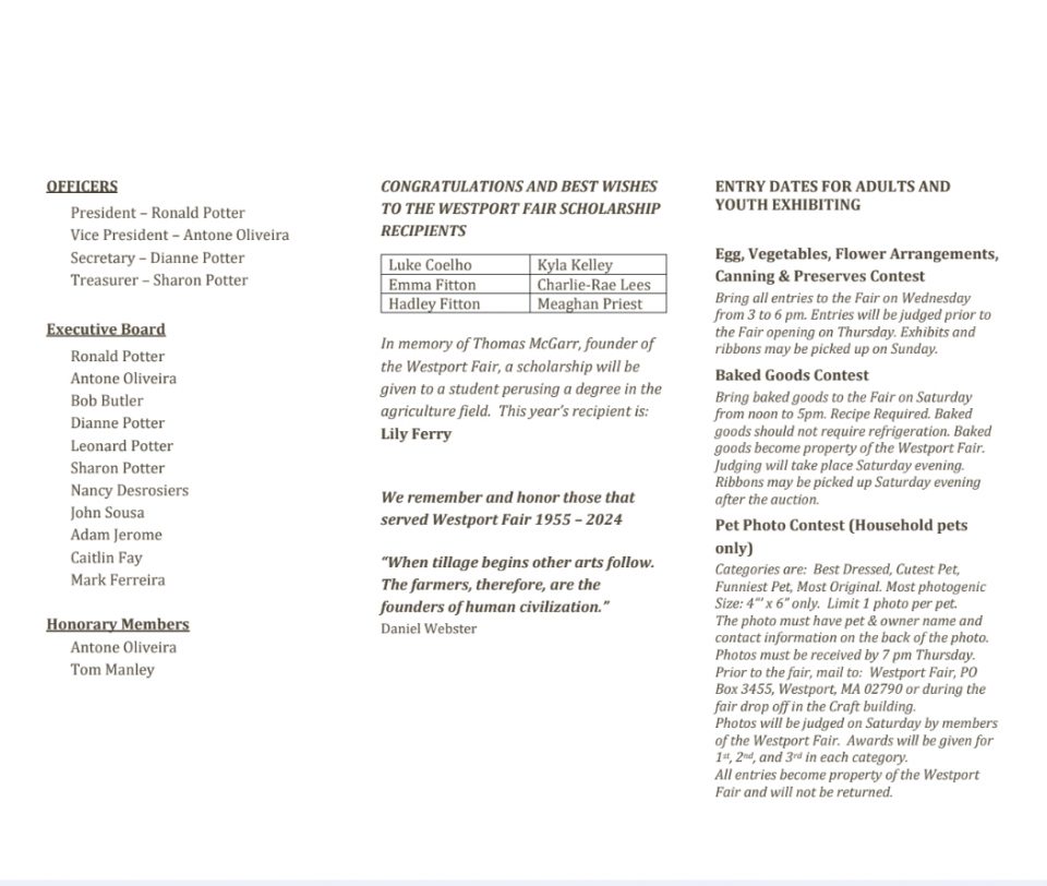 2024 Schedule of Events Westport Fair